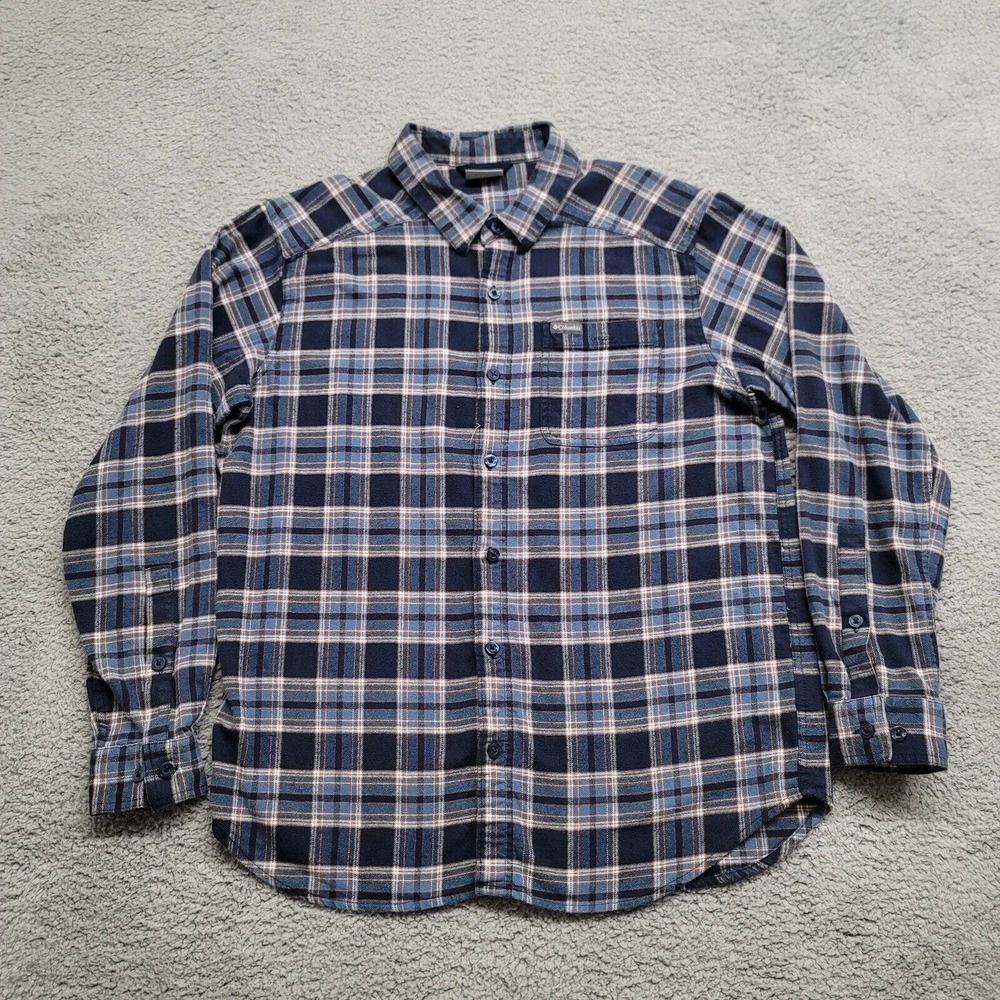 Columbia Shirt Mens Large Blue Flannel‎ Mid Weight Outdoors Plaid Casual Camp